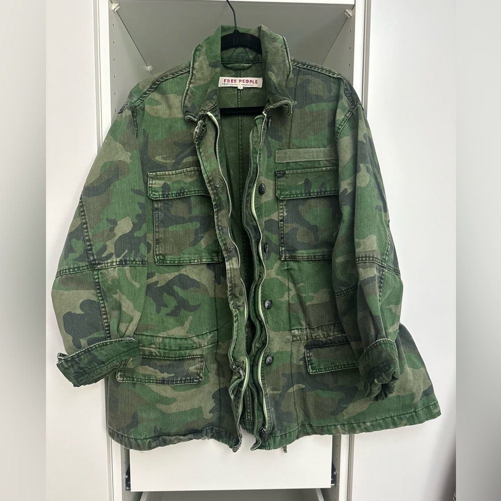 Free People Seize The Day Green Camo Print Utility Jacket - Picture 2 of 7